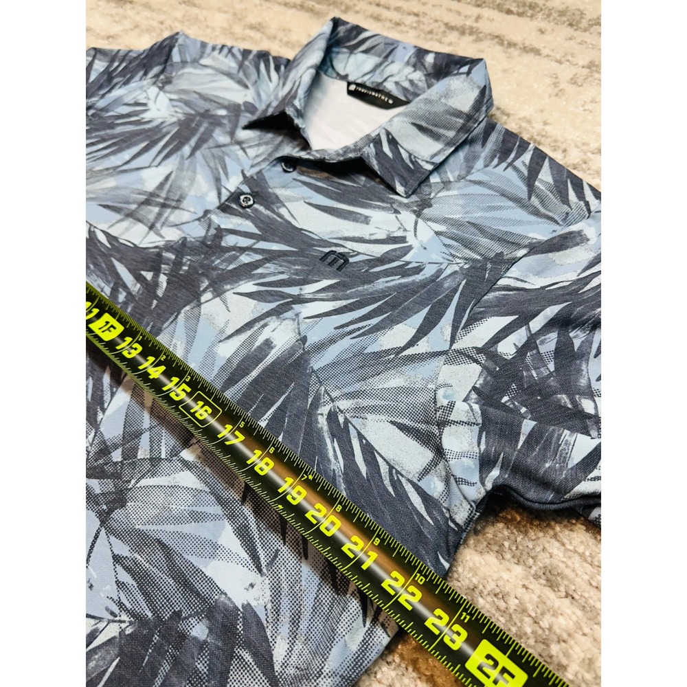 Travis Matthew Polo Shirt Mens L Blue Palm Leaf Tropical Print Performance Golf - Picture 5 of 7